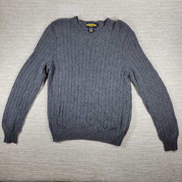 Rugby Ralph Lauren Cable Knit Sweater Large Gray Wool Angora Cashmere Blend - Picture 1 of 12